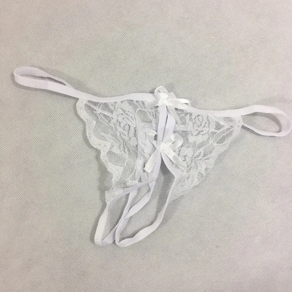 Lace Open Crotch G Strings Thong White One Size